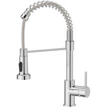 Fitags - Grifo de cocina, grifo mezclador de cocina con rociador de fregadero de arco alto giratorio de 360°, 2 modos, rociador desplegable, cromo