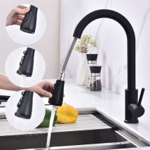 Ohpa - Grifo de Cocina Negro Mate con Ducha Extraíble, Caño Giratorio 360°, 3 Modos de Pulverización, Mezclador de Fregadero en Acero Inoxidable