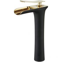 Grifo de Lavabo Cascada Grifería Baño Moderno Agua Fría y Caliente Ajustable con Tubo de 3/8' Negro Dorado