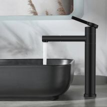 Ubeegol - Grifo de Lavabo Alto – Mezclador de Baño Giratorio 360° en Acero Inoxidable Negro para Lavamanos