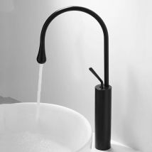 Grifo de Lavabo Alto, Mezclador para Baño de Acero Inoxidable 304, Agua Fría y Caliente - Negro