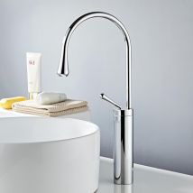 Jn.songs - Grifo de Lavabo Alto, Mezclador para Baño de Acero Inoxidable 304, Agua Fría y Caliente - Cromado