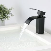 Cecipa - Grifo de Lavabo Cascada Negro Grifo de Cocina de Un Solo Lavabo de Acero Inoxidable Ajustable en Frío y Calor