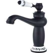 WAY - Grifo de baño Grifo monomando para lavabo Grifo monomando para lavabo de baño Retro, latón negro (con manguera de 60 cm)