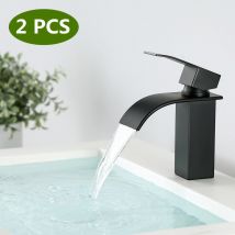 Cecipa - Grifo de lavabo de cascada de 2 × grifo de baño duradero y cómodo negro, grifo mezclador de lavabo de alta resistencia, latón + pintura