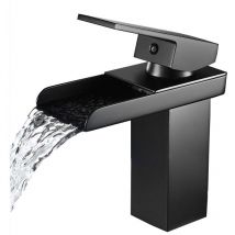 Ymyny - Grifo de lavabo en cascada Crediri, grifo de baño cromado negro, grifo de lavabo de latón de un solo orificio, grifos de baño de playa,