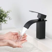 Grifo de lavabo en cascada, mezclador negro en cascada, grifo de baño de latón de un solo orificio para encimera, cartucho cerámico, grifos de baño