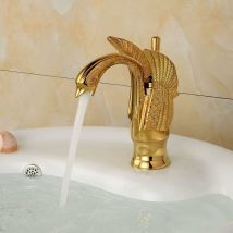 Alovez - Grifo de lavabo en forma de cisne de latón macizo, dorado pulido, diseño retro