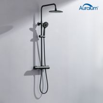Columna Ducha Termostática Negro, Conjunto de ducha con Grifo Termostatico, Sistema de Ducha con Alcachofa de ducha lluvia y 3 modos Ducha de Mano,