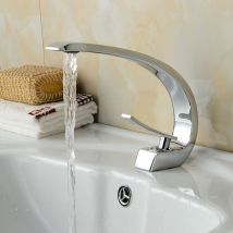 Auralum - Grifo para Lavabo de Baño Diseño Moderno, Monomando Grifo de Cuenca con Aireador Desmontable, Latón Cromado