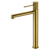 Mice Collection - Robinet de lavabo monocommande avec bec haut, robinet de salle de bain haut pour eau chaude/froide, or brossé
