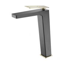 Mice Collection - Robinet de lavabo monocommande avec bec haut - Robinets de lavabo hauts - Robinets de salle de bain noir mat et or brillant