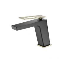 Mice Collection - Robinet de lavabo - Robinet de salle de bain monocommande pour lavabo avec poignée carrée Couleur Noir Mat et Or Brillant