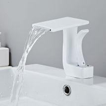 Petites Ecrevisses - Grifo Lavabo Cascada Moderno Grifo Mezclador de Baño Grifo Monomando Lavabo de Latón Blanco