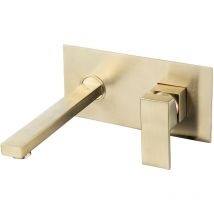 Grifo de lavabo empotrado cuadrado monomando dorado cepillado Serie Tajo - Valaz