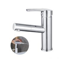 Grifo de Baño con Ducha Extraíble, Grifo de Lavabo en Latón Cromado, Mezclador para Lavabo de Baño