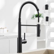 Cecipa - Grifo mezclador de cocina negro con rociador extraíble - Grifo de cocina Spring con 2 modos de salida de agua - Grifo de cocina giratorio de