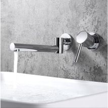Grifo mezclador de lavabo empotrado Sjqka con caño giratorio de 180°, grifo de baño montado en la pared, grifo de baño de latón montado en la pared,