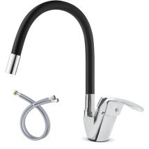 Mediawave Store - Grifo mezclador monomando Manguera giratoria flexible para fregadero de cocina Color: Negro
