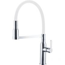 Esmebra - Grifo Monomando Fregadero Extraible Curvo Luna cromo/blanco. 49cm(alto) 21.5cm(largo).