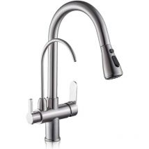 Rosmmel - Grifo Osmosis Inversa 3 vías, extraible, lineas curvas serie Apolo Acero cepillado