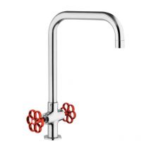 Paini France - paini Mezclador de cocina Induss Caño alto cromado - mango rojo con ducha extraíble