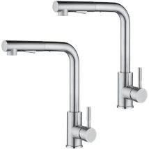 Cecipa - 2PCS Grifos de cocina extraíbles de 360 ​​grados con ducha, grifo de cocina, mezclador de cocina de 2 funciones, mezclador de cocina
