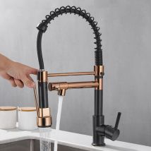 Grifo de Cocina Extraíble Giratorio 360° Grifo Fregadero con 2 Boquillas Grifo Monomando Agua Fría y Caliente Regulable Negro Rosa