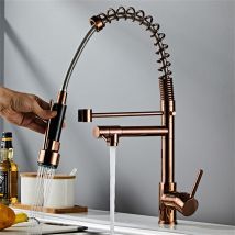 Grifo de Cocina Extraíble Giratorio 360° Grifo Fregadero con 2 Boquillas Grifo Monomando Agua Fría y Caliente Regulable Rosa