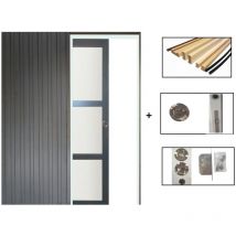 Gd Menuiseries - Grigio antracite ral 7016 Modello Blakeria Porta scorrevole + H204 x L.93 + Sistema a libro e rivestimento in dotazione