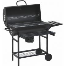 Gril à baril avec roues et étagères Noir Acier 115x85x95 cm