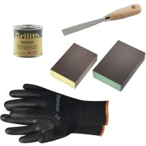 Grilith Holzkitt - Spachtelmasse für Holz, ideal zur Holzreparatur - Holzspachtelmasse mit Schleifblöcke K100 & K180 und Spachtel, Eiche 100ml