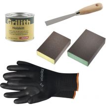 Vasalat - Grilith Holzkitt - Spachtelmasse für Holz, ideal zur Holzreparatur - Holzspachtelmasse mit Schleifblöcke K200 & K180 und Spachtel, schwarz