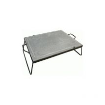 Poele a' griller Koem avec cadre 25x50 cm en pierre ollaire naturelle avec poigne'es et pieds de support Grille de barbecue en lave de 2 cm