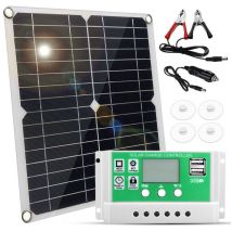Lifcausal Kit Panneau Solaire Monocristallin 20W 12V 22% Efficacité avec Régulateur pwm 10A et Pinces Batterie pour Camping - Cars, Bateaux,