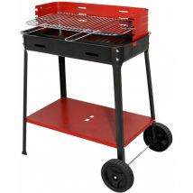 Grill mit Rädern, Ablage und Grillrost aus lackiertem Eisen, Holzkohlekocher