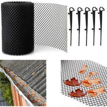 Grillage de Protection pour chéneaux et gouttière, 6 m x 15 cm Filet de vidange avec 10 Crochets de Fixation, Protection de gouttière en Maille Noir