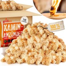 Grillas - bio Anzünder Kaminanzünder Holzwolle Grillanzünder Holz Feueranzünder 3 kg