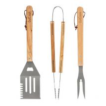 Grillbesteck, 3er-Set, Zubehör mit Holzgriffen