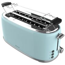 Cecotec - Toast&Taste 1600 Retro Double Blue 4-Slice Toaster. 1630 w, 2 Wide and Long Slots of 3.8 cm, Stainless Steel, Upper Heating Rods,