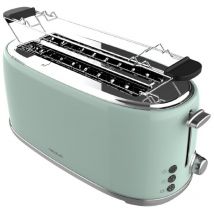Cecotec - Toast&Taste 1600 Retro Double Green 4-Slice Toaster. 1630 w, 2 Wide and Long Slots of 3.8 cm, Stainless Steel, Upper Heating Rods,