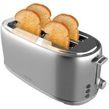Cecotec - Toast&Taste 1600 Retro Double Stainless Steel 4-Slice Toaster. 1630 w, 2 Wide and Long Slots of 3.8 cm, Stainless Steel, Upper Heating