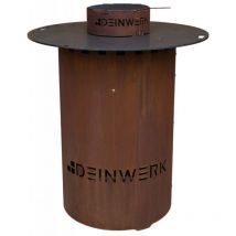 Grillfass-Set Grilltonne aus Corten ø 90cm mit Plancha, Grillrost und Wok-Aufsatz - Deinwerk