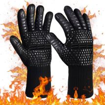Grillhandschuhe Kaminhandschuh Anti-Feuer 800 °C/1472 °F Hitzebeständige Grillhandschuhe(Schwarz)