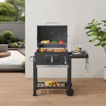 Grillwagen Arnad – 105 x 114 x 47,5 cm – Schwarz – Stahl – Edelstahl – für Gartenpartys