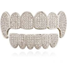 Grillz de dents de hip-hop brillant en diamant avec cristal de zircone en haut et en bas pour hommes et femmes