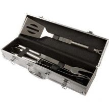 Grillbesteck-Set 3-teilig – Edelstahl – Aluminiumkoffer – 40 x 11 x 7,5 cm – Spatel, Gabel, Zange