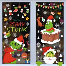 Grinch 9 Sheets Christmas Window Stickers for Home, School, Office, Party Supplies