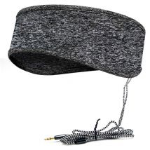Gris Bandeau de sommeil musical avec casque, bandeau de voyage élastique doux filaire de 3,5 mm avec haut-parleur fin, casque de musique de sommeil