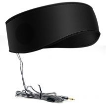 Noir Bandeau de sommeil musical avec casque, bandeau de voyage élastique doux filaire de 3,5 mm avec haut-parleur fin, casque de musique de sommeil